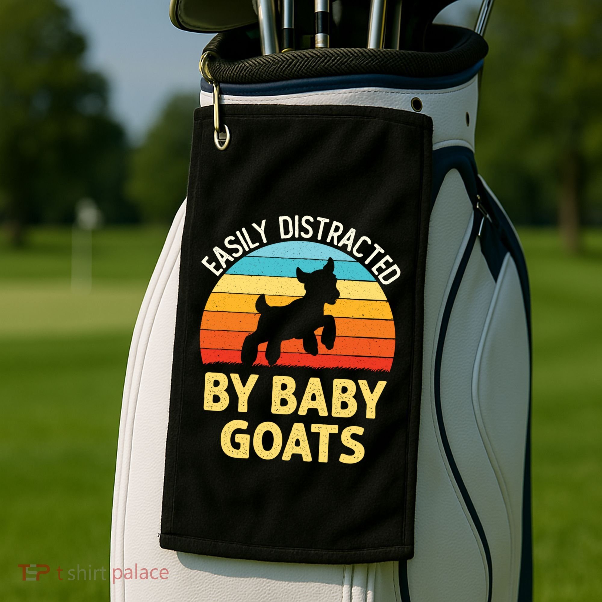 Easily Distracted By Goats Funny Goat Lovers Graphic Gift Golf Towel