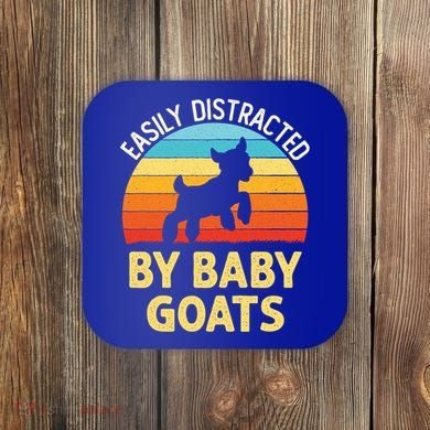Easily Distracted By Goats Funny Goat Lovers Graphic Gift Coaster