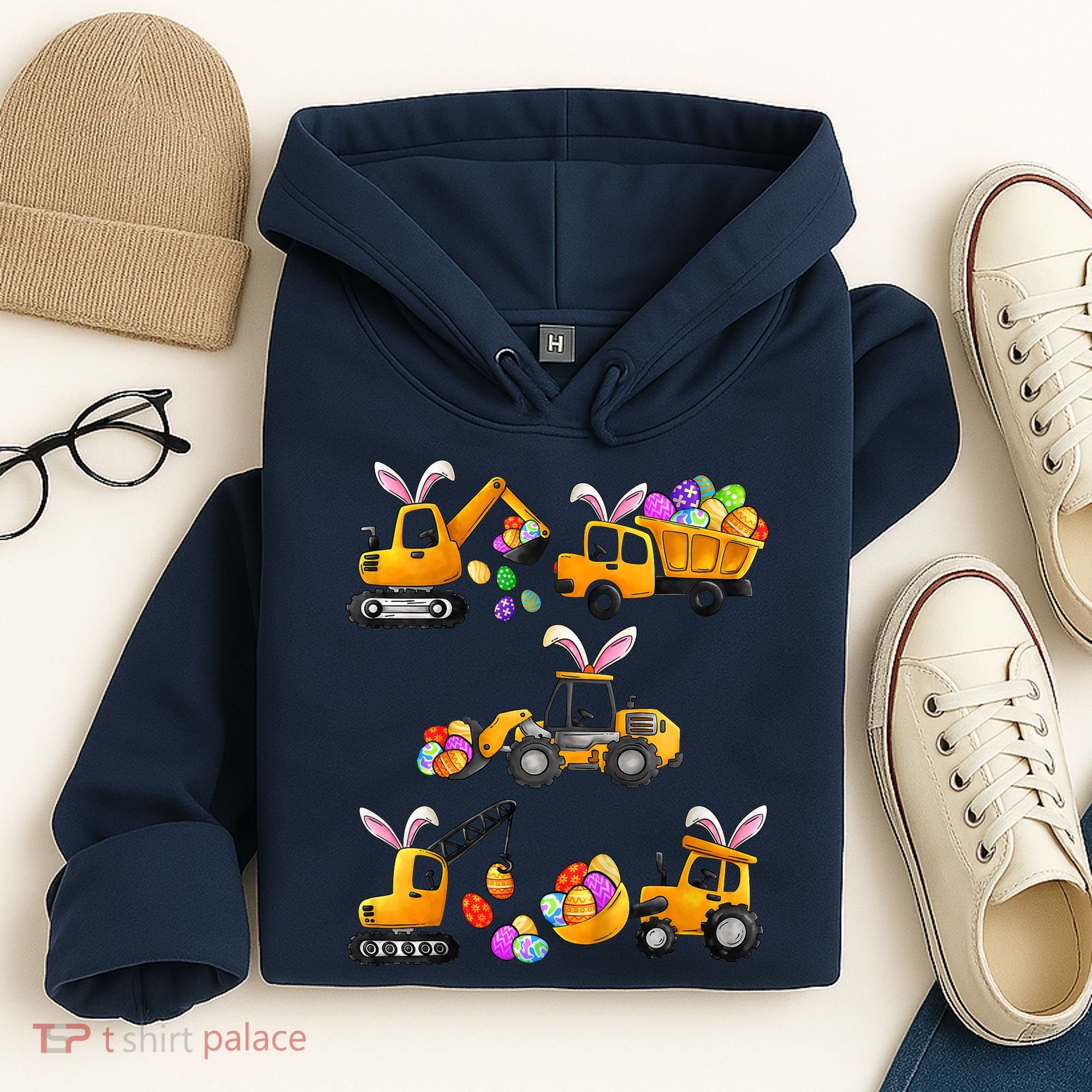 Easter day Bunny Construction Trucks Funny Boy Hoodie