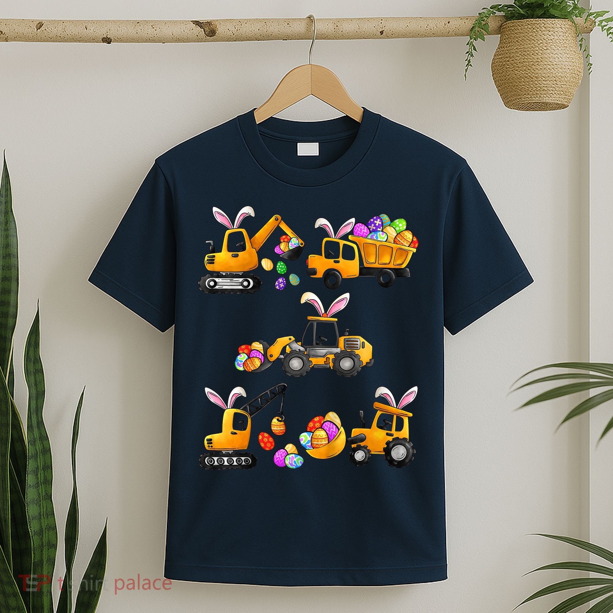 Easter day Bunny Construction Trucks Funny Boy T-Shirt