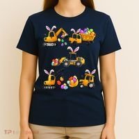 Easter day Bunny Construction Trucks Funny Boy T-Shirt thumb 4