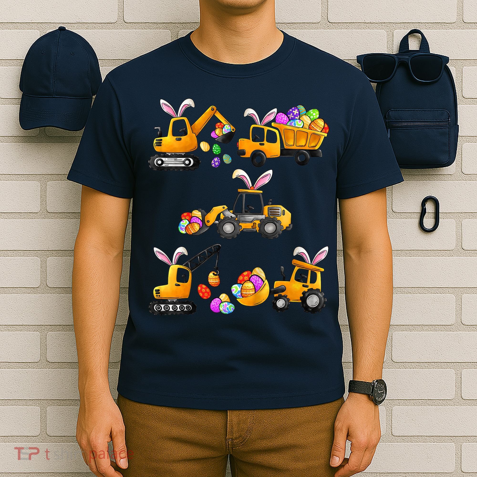 Easter day Bunny Construction Trucks Funny Boy T-Shirt