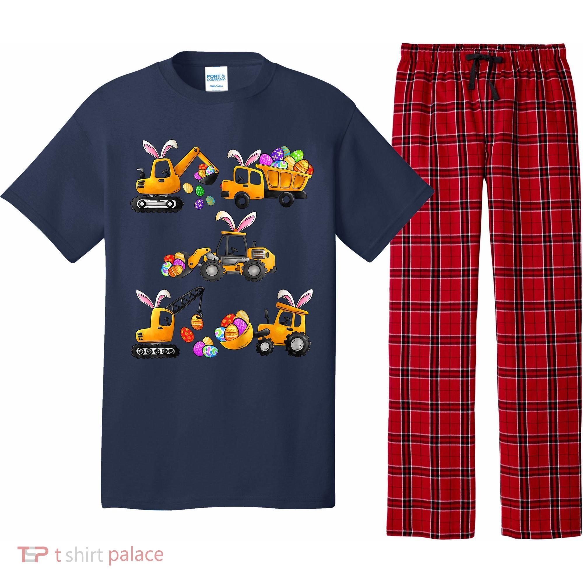 Easter day Bunny Construction Trucks Funny Boy Pajama Set