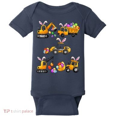 Easter day Bunny Construction Trucks Funny Boy Baby Bodysuit