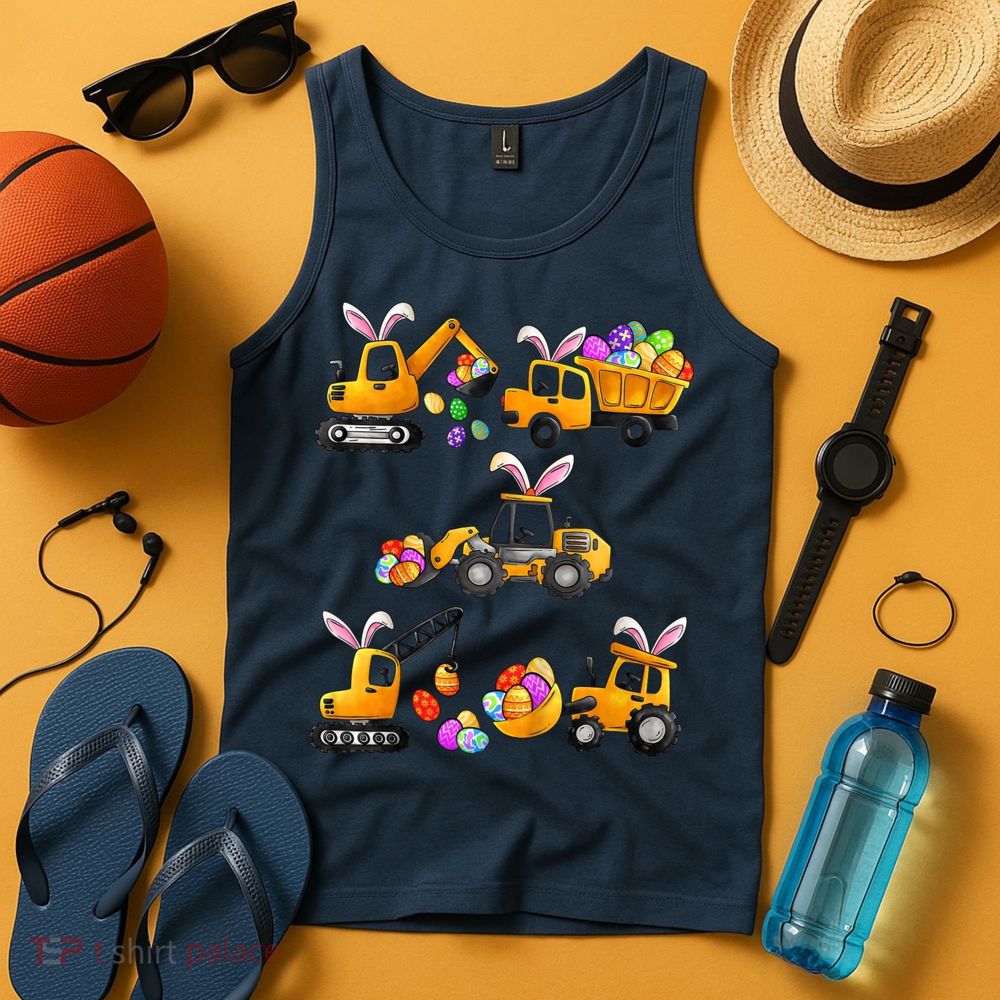 Easter day Bunny Construction Trucks Funny Boy Tank Top