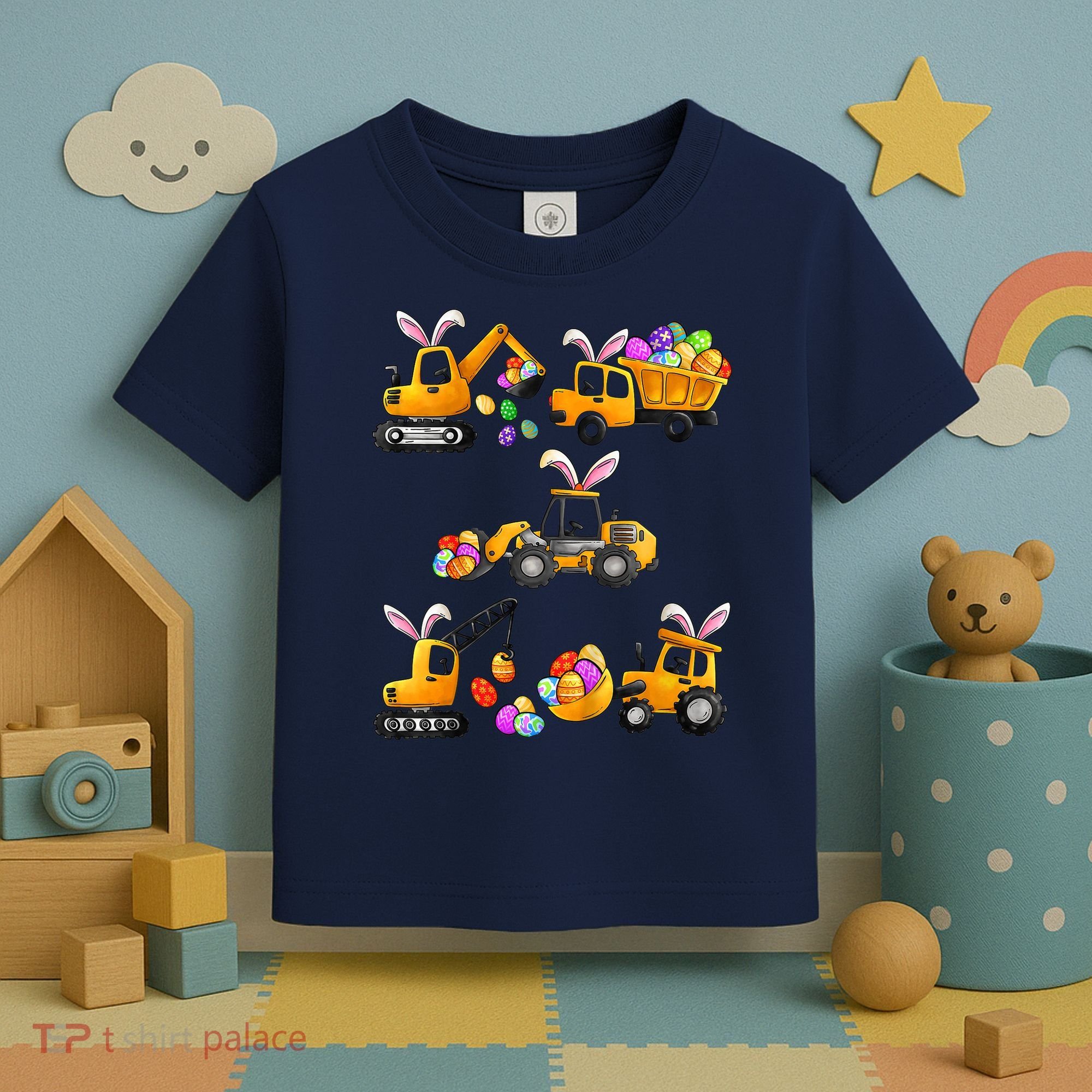 Easter day Bunny Construction Trucks Funny Boy Toddler T-Shirt