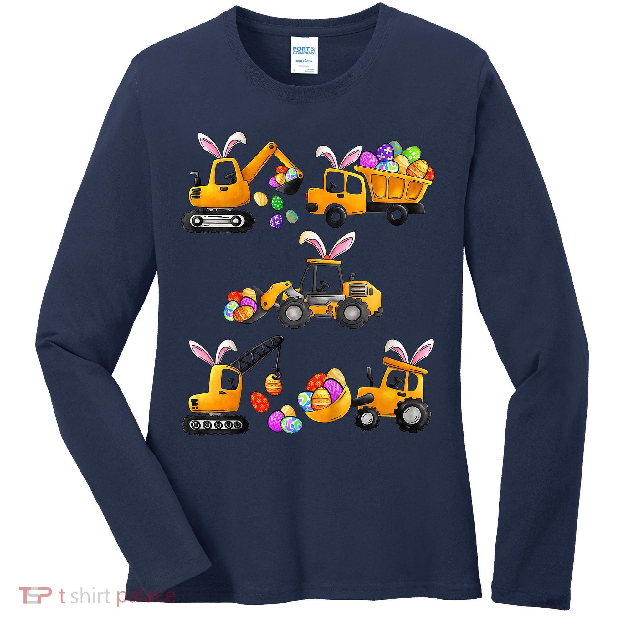 Easter day Bunny Construction Trucks Funny Boy Women's Long Sleeve Shirt
