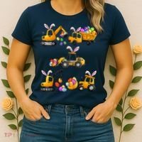 Easter day Bunny Construction Trucks Funny Boy Women's T-Shirt thumb 2