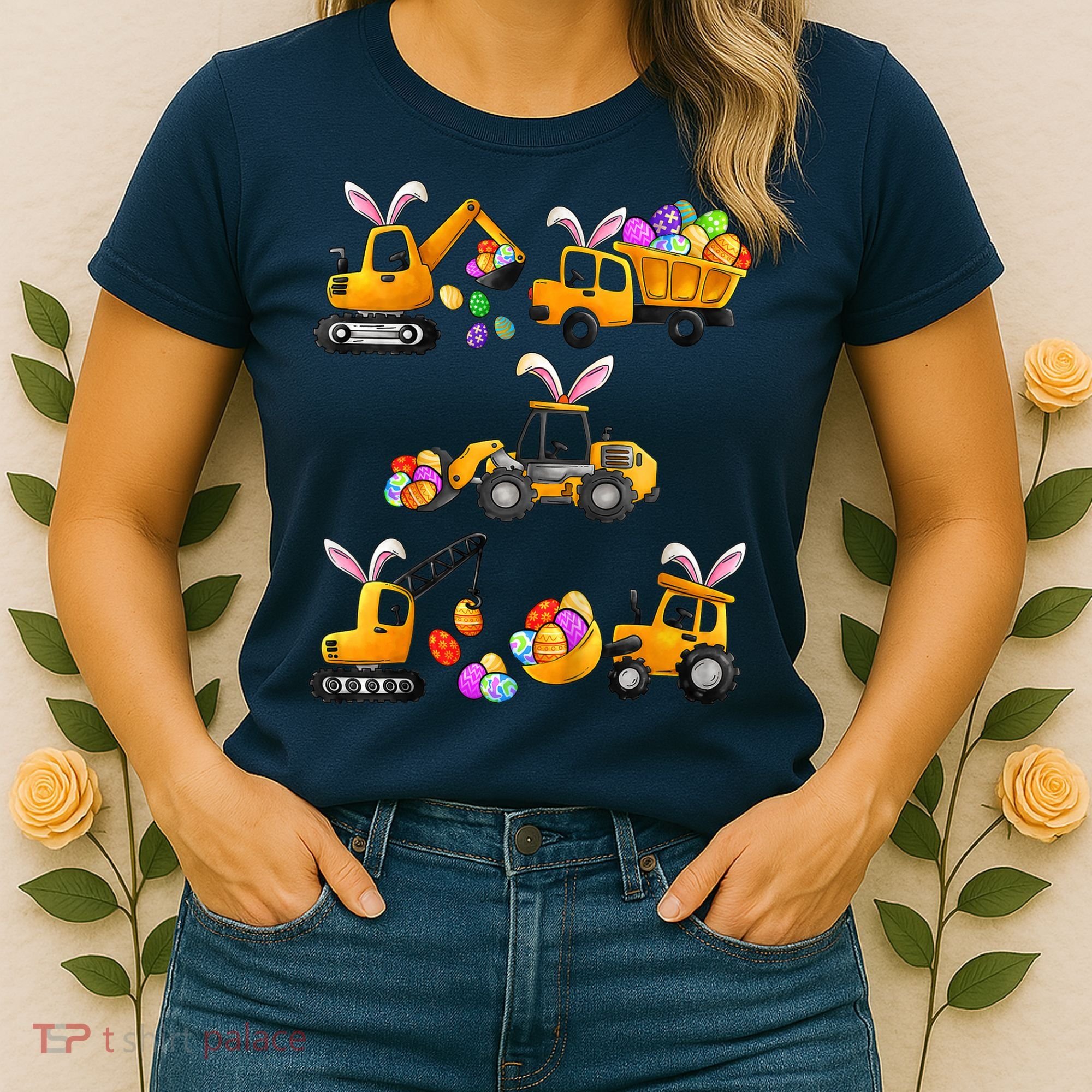 Easter day Bunny Construction Trucks Funny Boy Women's T-Shirt