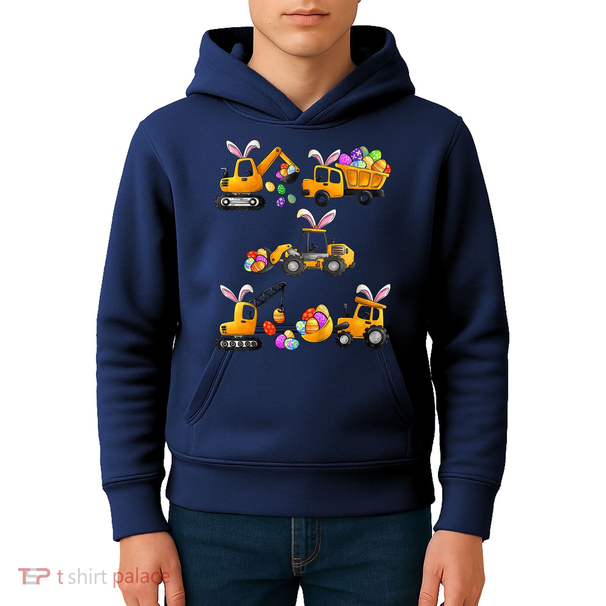 Easter day Bunny Construction Trucks Funny Boy Kids Hoodie