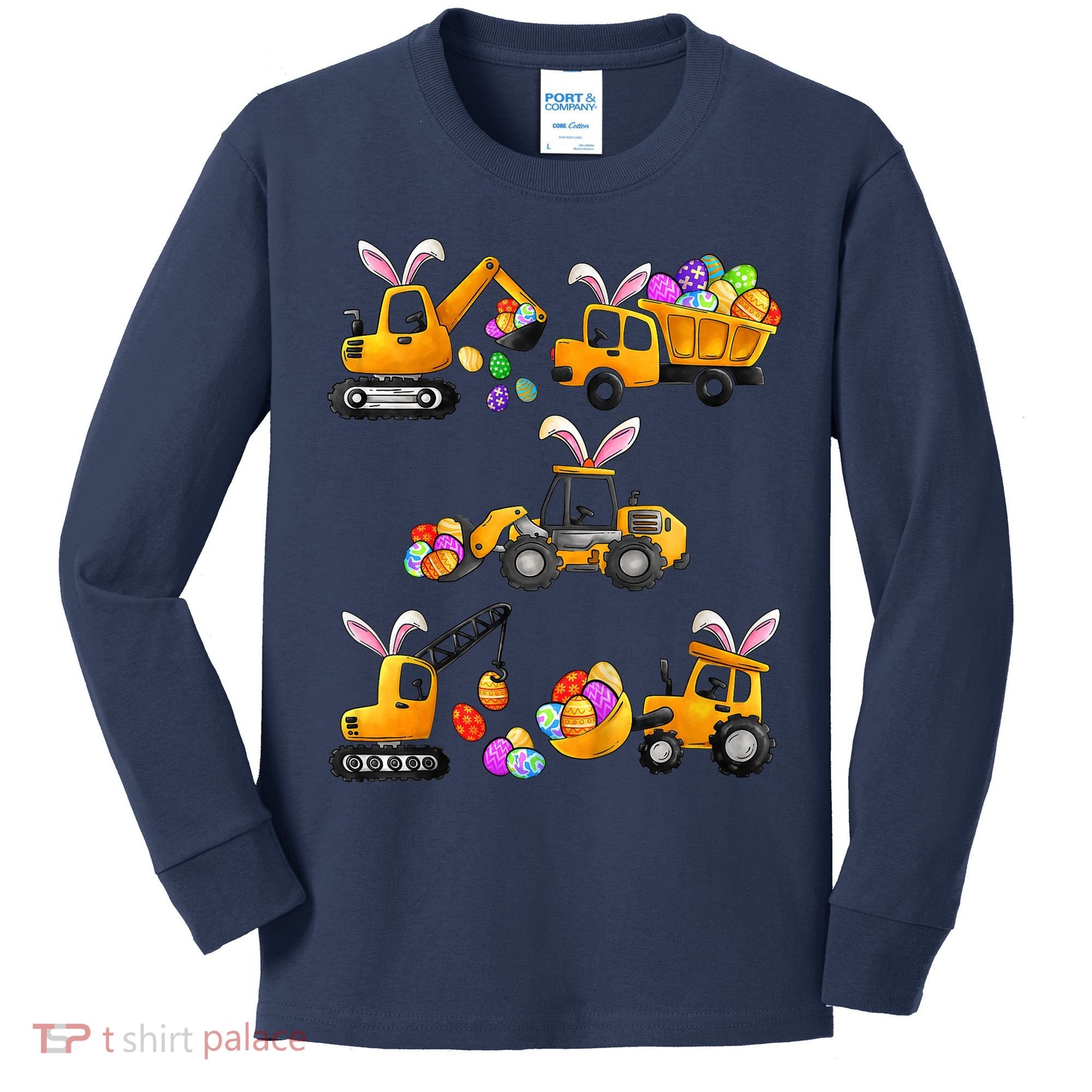 Easter day Bunny Construction Trucks Funny Boy Kids Long Sleeve Shirt