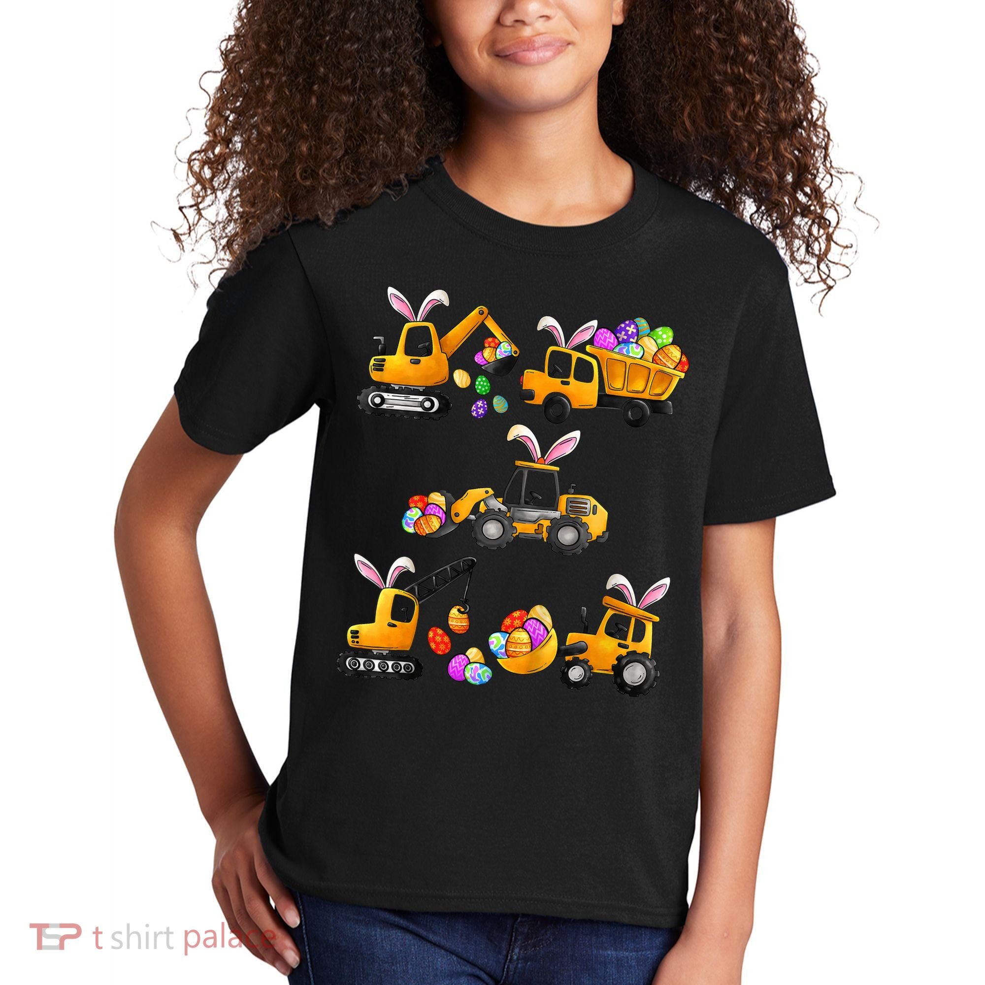 Easter day Bunny Construction Trucks Funny Boy Kids T-Shirt