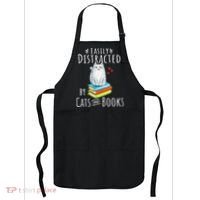 Easily Distracted By Cats And Books Funny Cat & Book Lover Apron thumb 0