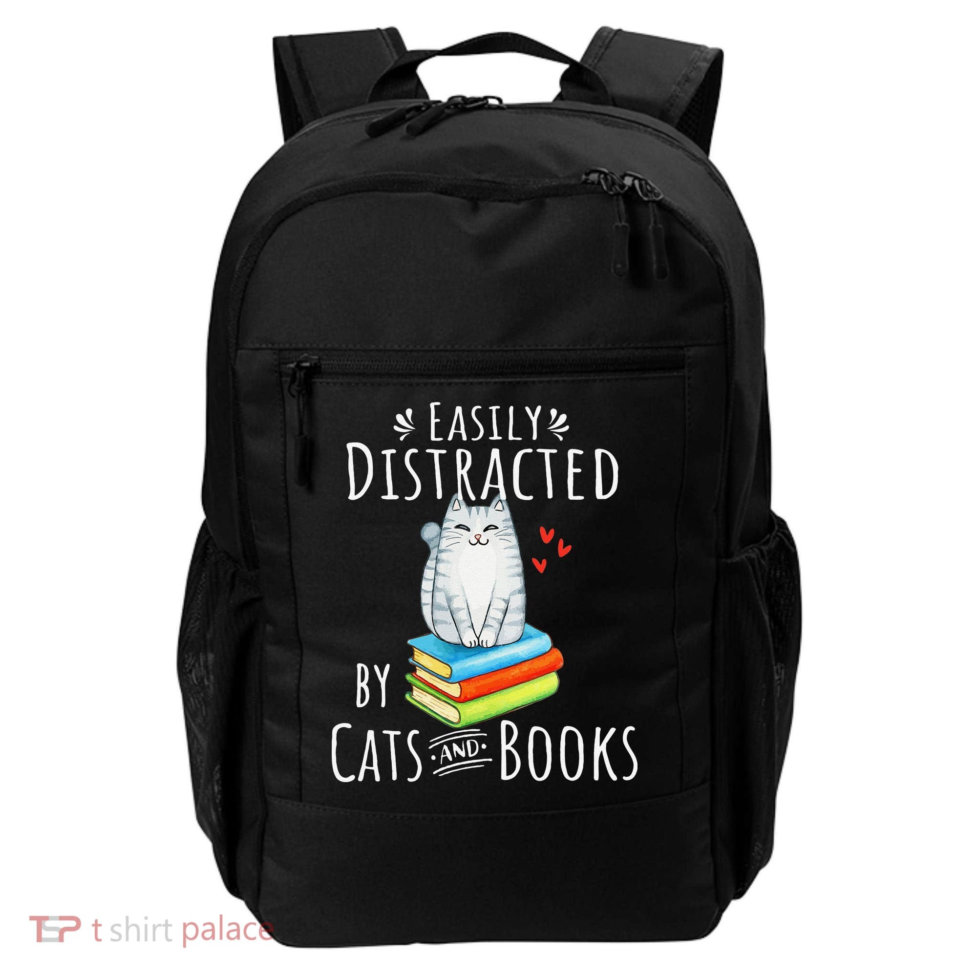 Easily Distracted By Cats And Books Funny Cat & Book Lover Backpack