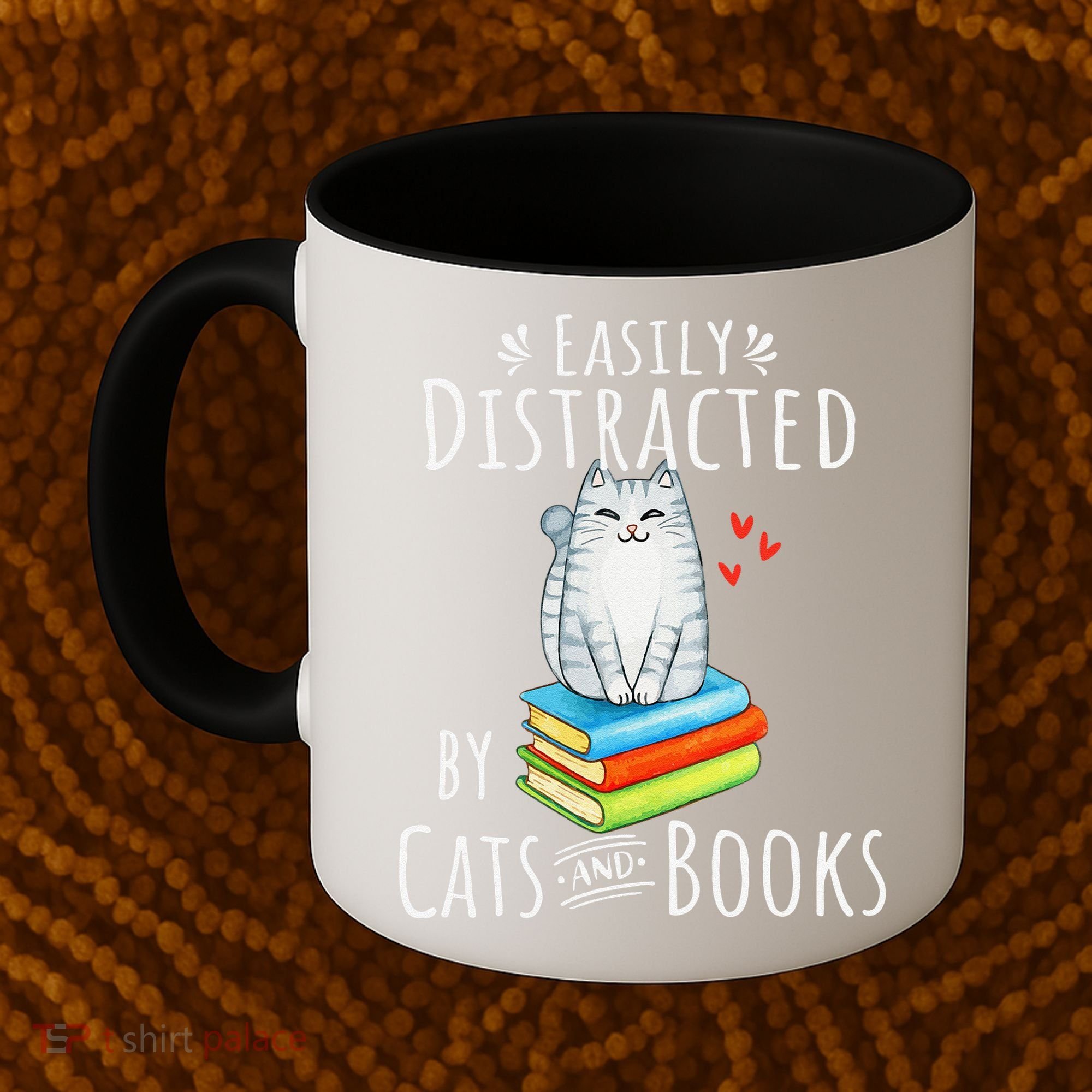 Easily Distracted By Cats And Books Funny Cat & Book Lover Coffee Mug
