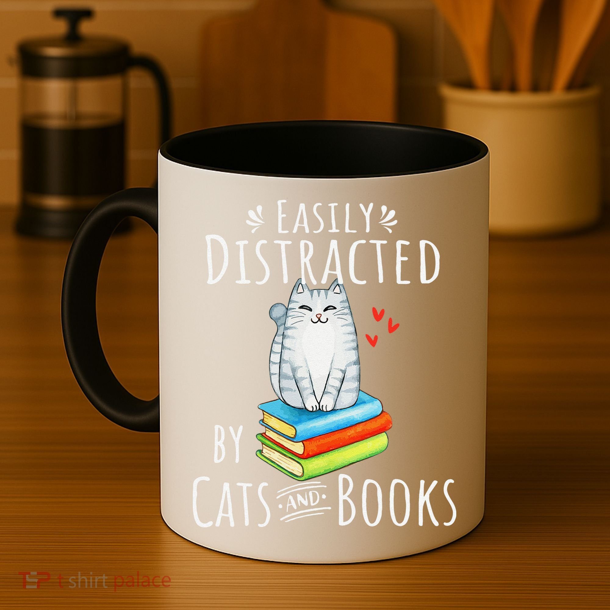 Easily Distracted By Cats And Books Funny Cat & Book Lover Coffee Mug