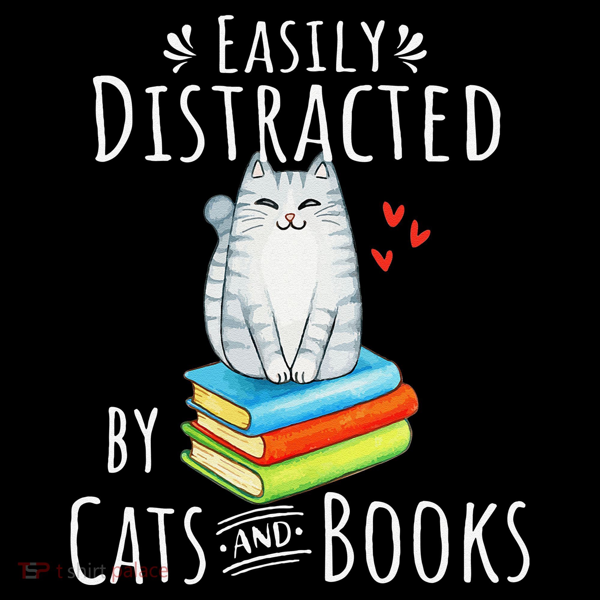 Easily Distracted By Cats And Books Funny Cat & Book Lover Coffee Mug
