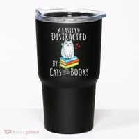 Easily Distracted By Cats And Books Funny Cat & Book Lover Tumbler thumb 0
