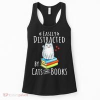 Easily Distracted By Cats And Books Funny Cat & Book Lover Women's Tank Top thumb 0