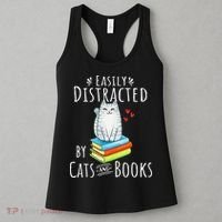 Easily Distracted By Cats And Books Funny Cat & Book Lover Women's Tank Top thumb 3