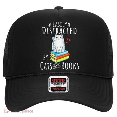 Easily Distracted By Cats And Books Funny Cat & Book Lover Hat
