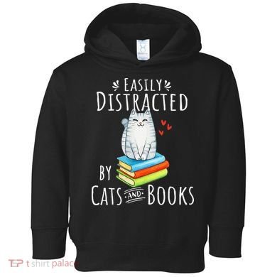 Easily Distracted By Cats And Books Funny Cat & Book Lover Toddler Hoodie