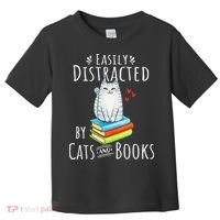 Easily Distracted By Cats And Books Funny Cat & Book Lover Toddler T-Shirt thumb 0