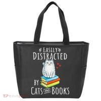 Easily Distracted By Cats And Books Funny Cat & Book Lover Tote Bag thumb 0