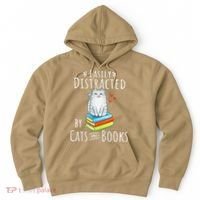 Easily Distracted By Cats And Books Funny Cat & Book Lover Hoodie thumb 0