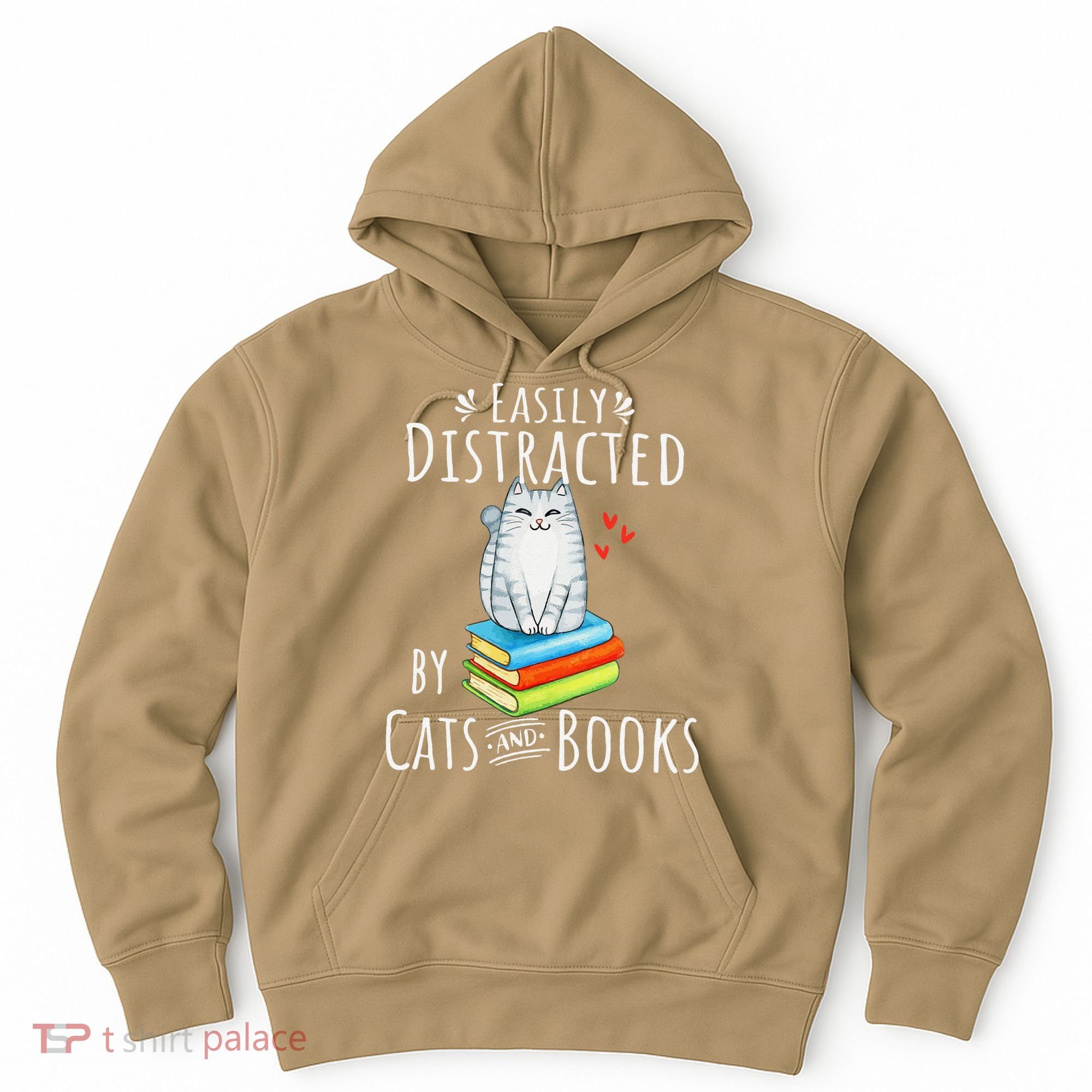 Easily Distracted By Cats And Books Funny Cat & Book Lover Hoodie