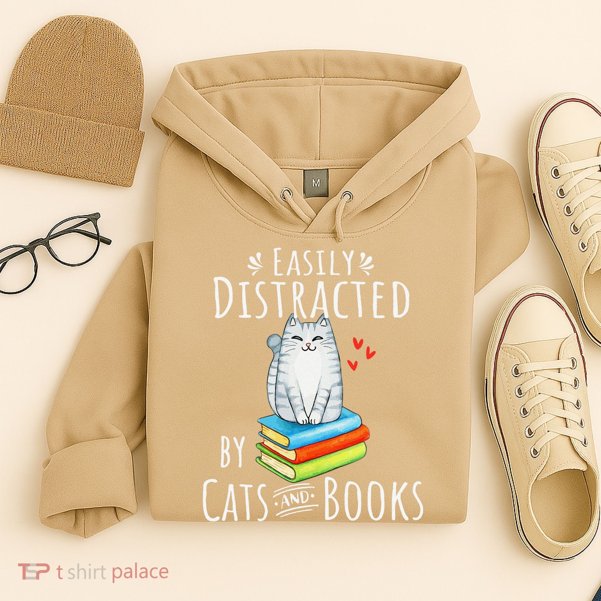 Easily Distracted By Cats And Books Funny Cat & Book Lover Hoodie