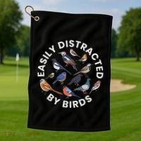 Easily Distracted By Birds Birdwatching Bird Owner Golf Towel thumb 1