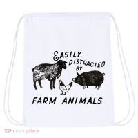 Easily Distracted By Farm Animals Drawstring Bag thumb 0