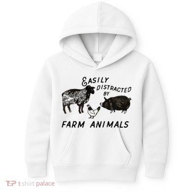 Easily Distracted By Farm Animals Kids Hoodie