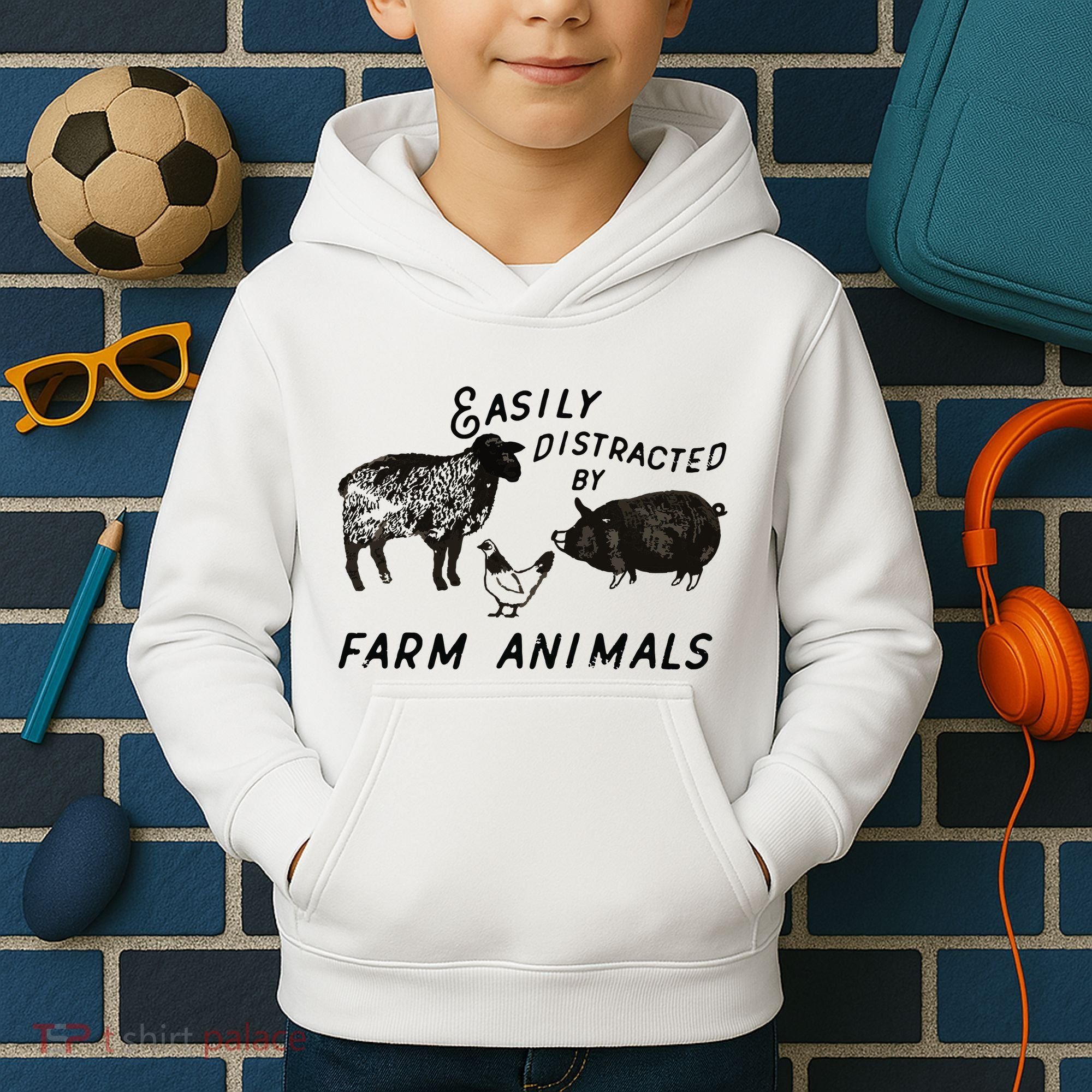 Easily Distracted By Farm Animals Kids Hoodie