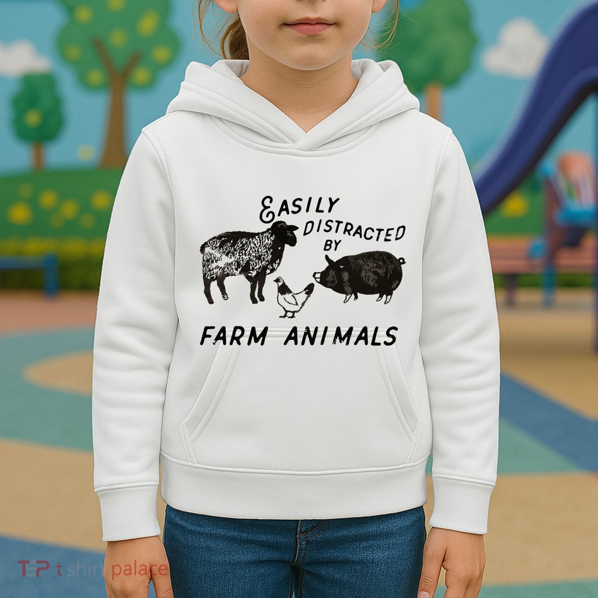 Easily Distracted By Farm Animals Kids Hoodie