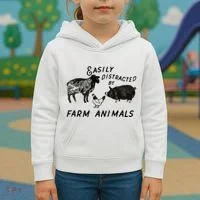 Easily Distracted By Farm Animals Kids Hoodie thumb 3