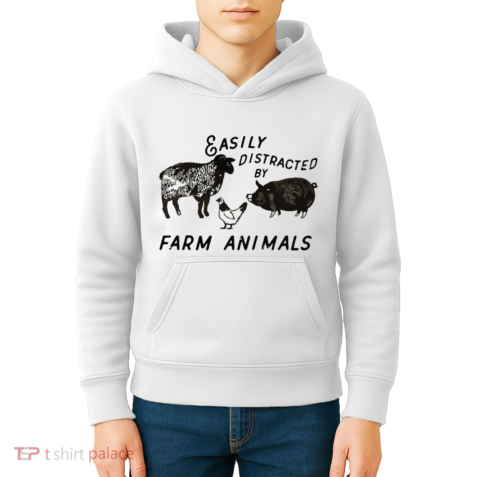 Easily Distracted By Farm Animals Kids Hoodie