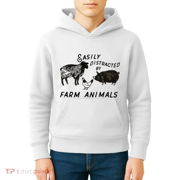 Easily Distracted By Farm Animals Kids Hoodie