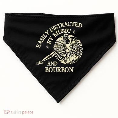 Easily Distracted By Music And Bourbon Skeleton USA-Made Doggie Bandana