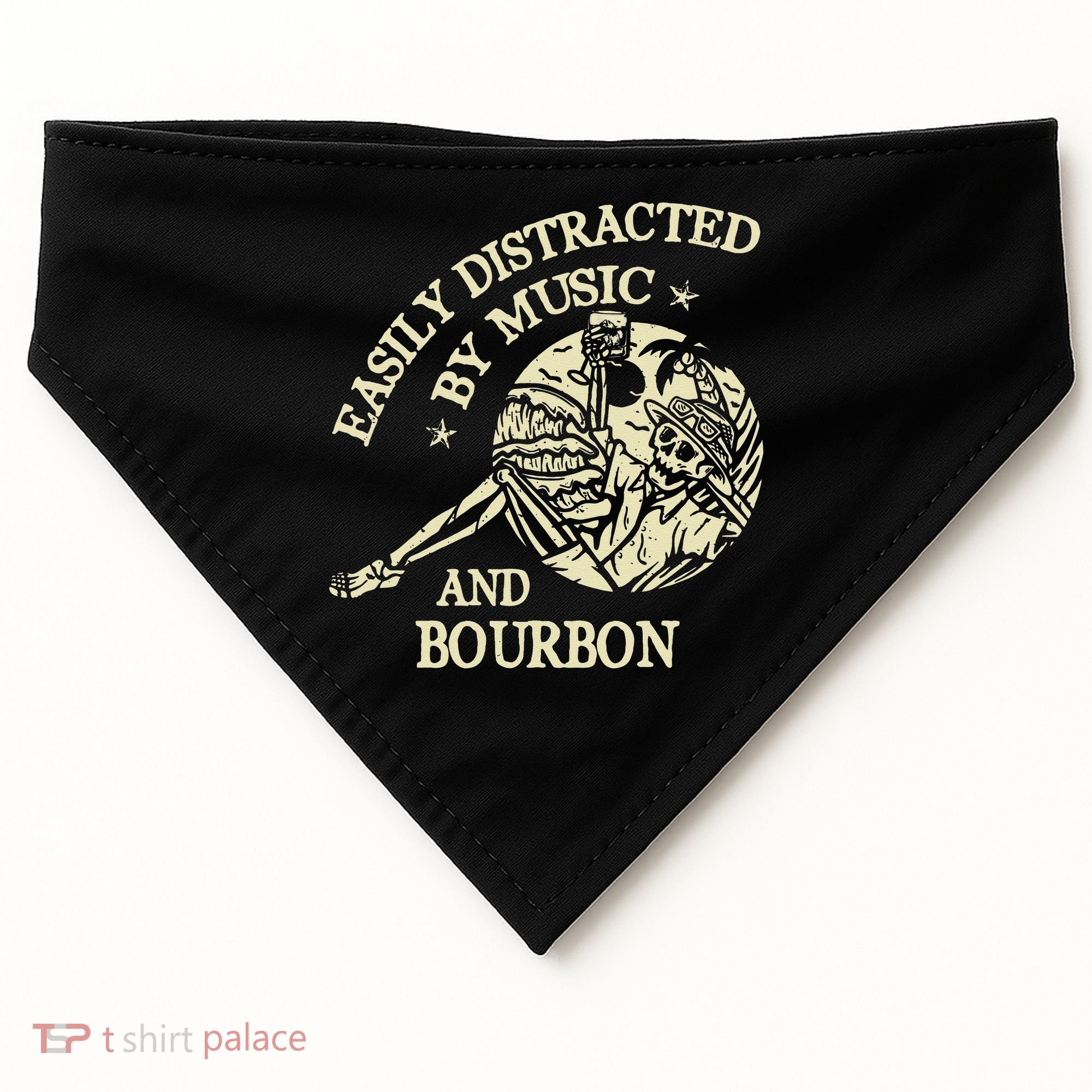 Easily Distracted By Music And Bourbon Skeleton USA-Made Doggie Bandana