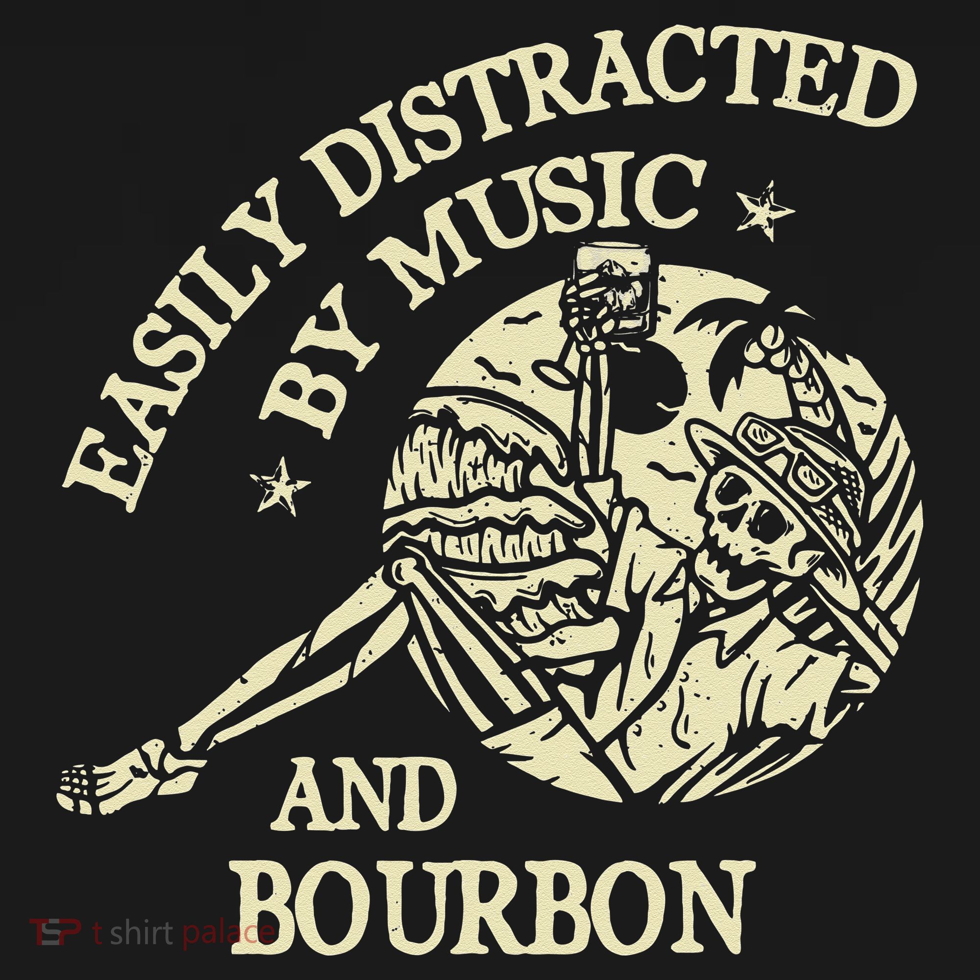 Easily Distracted By Music And Bourbon Skeleton USA-Made Doggie Bandana