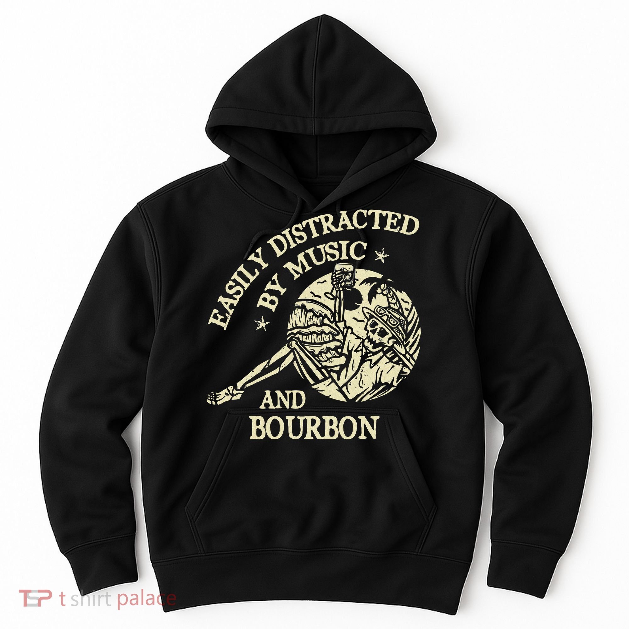 Easily Distracted By Music And Bourbon Skeleton Hoodie