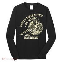 Easily Distracted By Music And Bourbon Skeleton Long Sleeve Shirt thumb 0