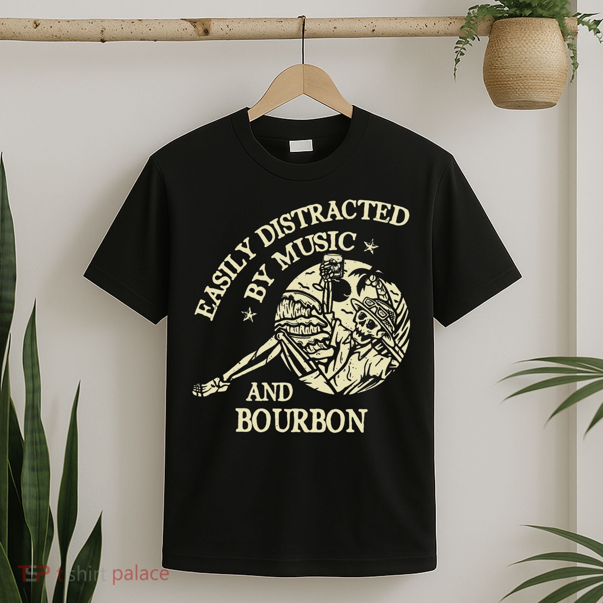 Easily Distracted By Music And Bourbon Skeleton T-Shirt