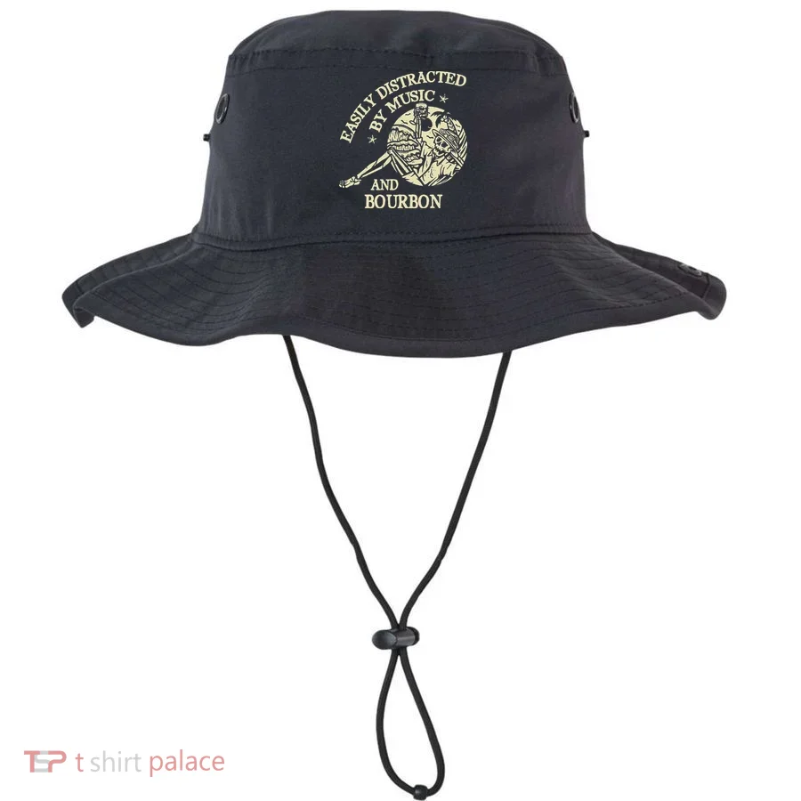 Easily Distracted By Music And Bourbon Skeleton Bucket Hat