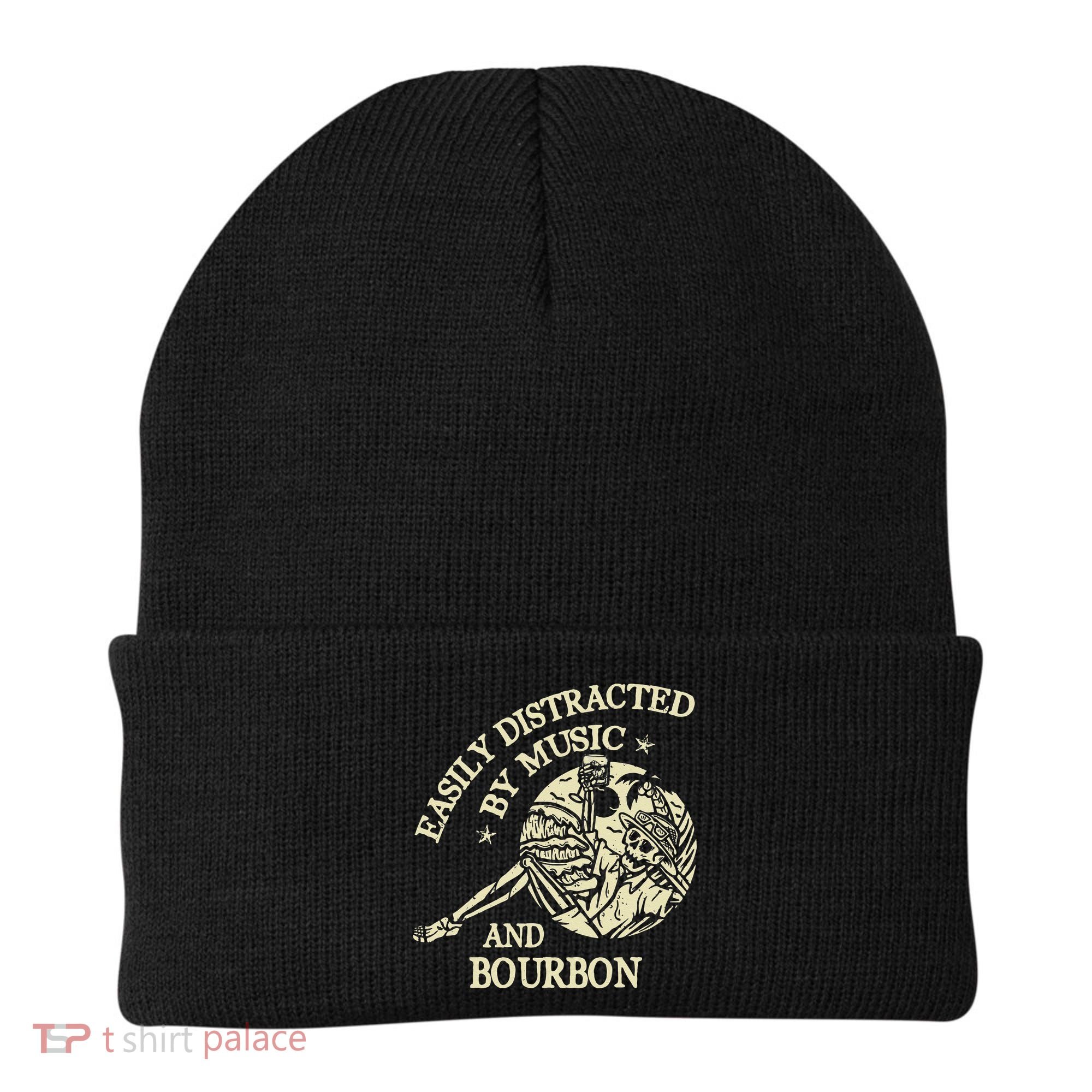Easily Distracted By Music And Bourbon Skeleton Beanie