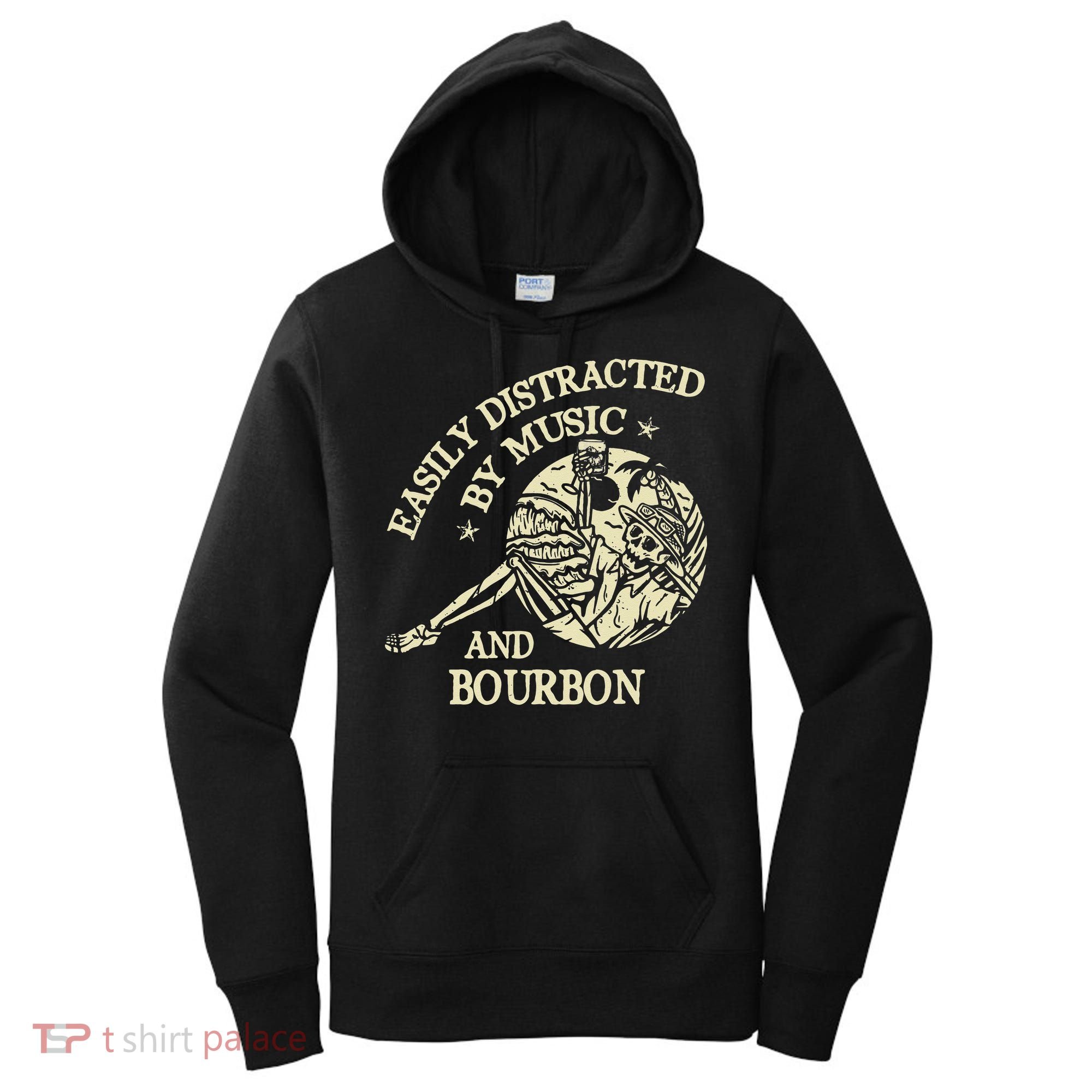 Easily Distracted By Music And Bourbon Skeleton Women's Hoodie