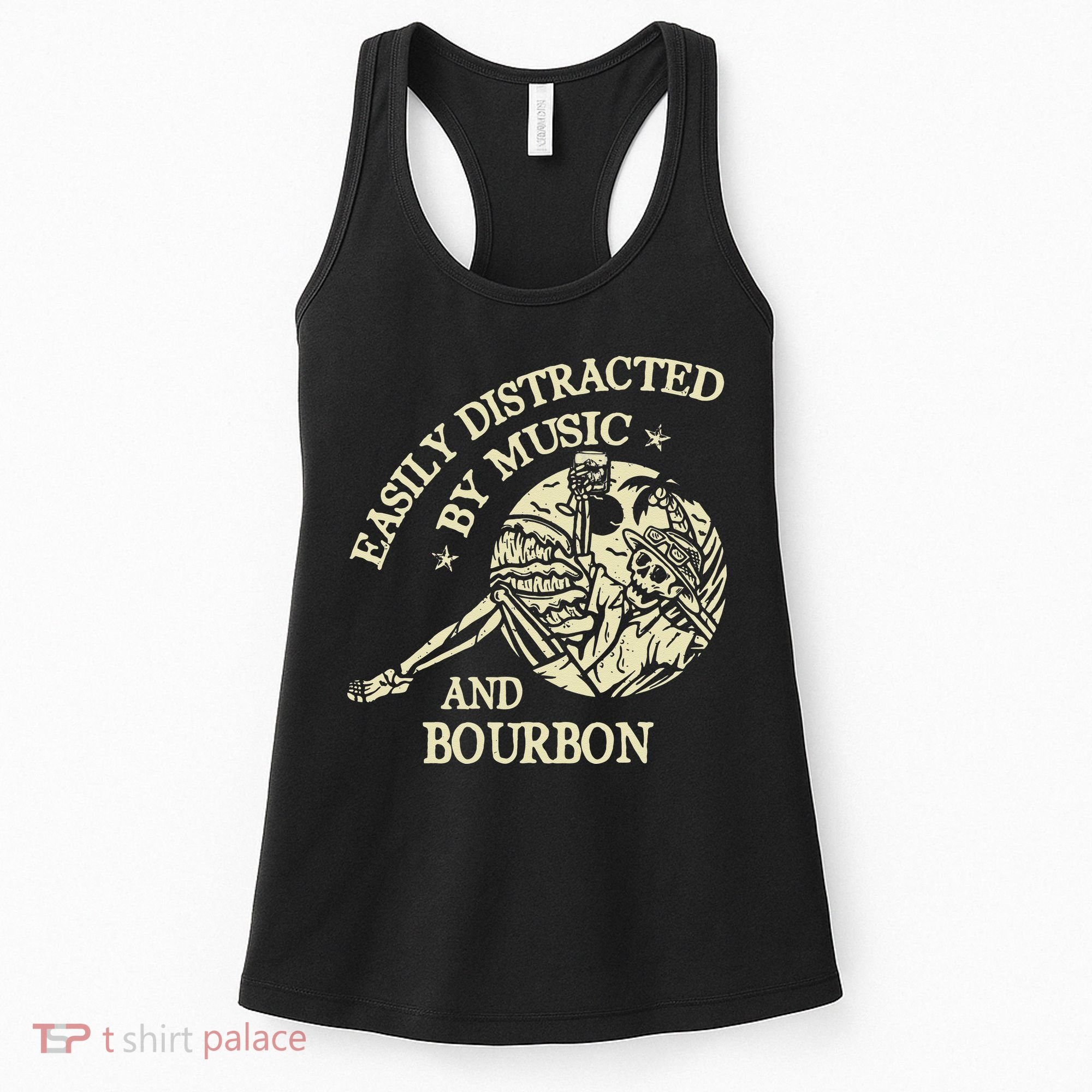 Easily Distracted By Music And Bourbon Skeleton Women's Tank Top