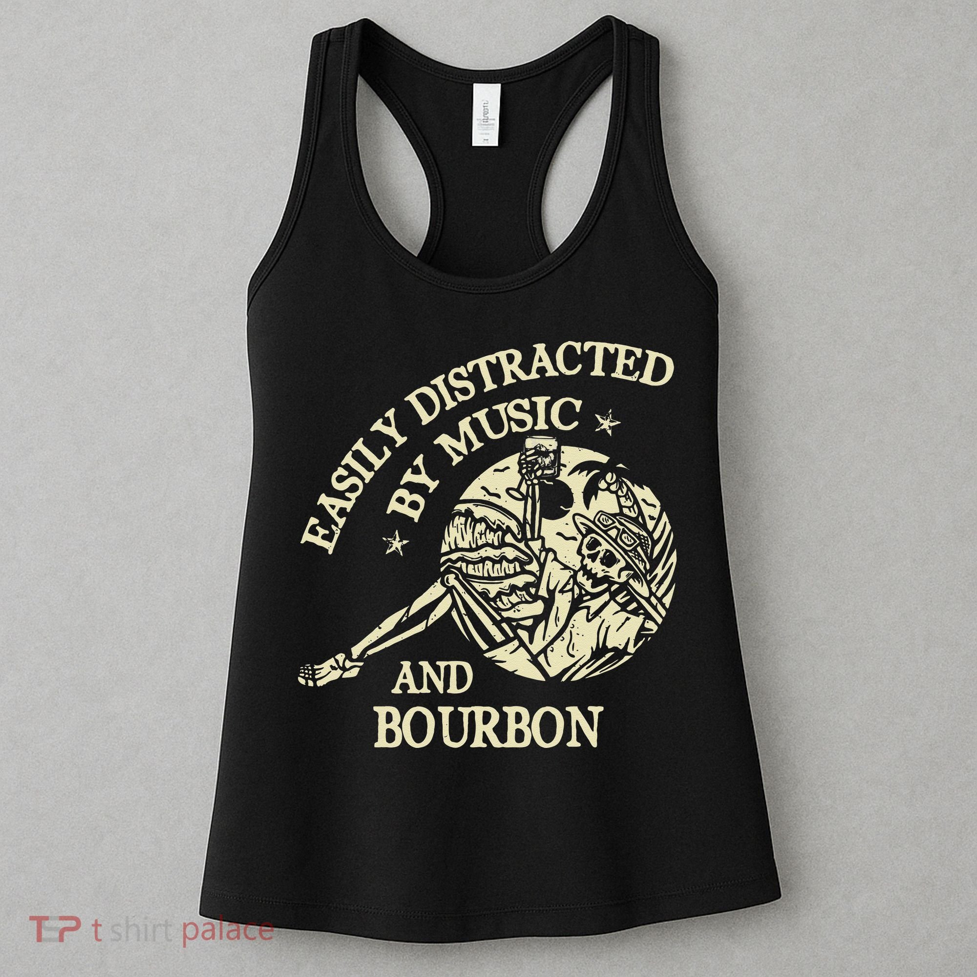 Easily Distracted By Music And Bourbon Skeleton Women's Tank Top